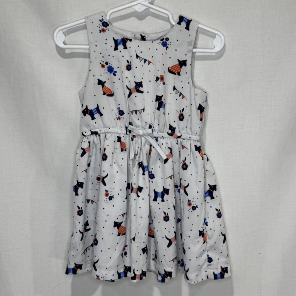 M&S Girls 18/24M White Scottie Dog Print Sleeveless Dress Elastic Waist